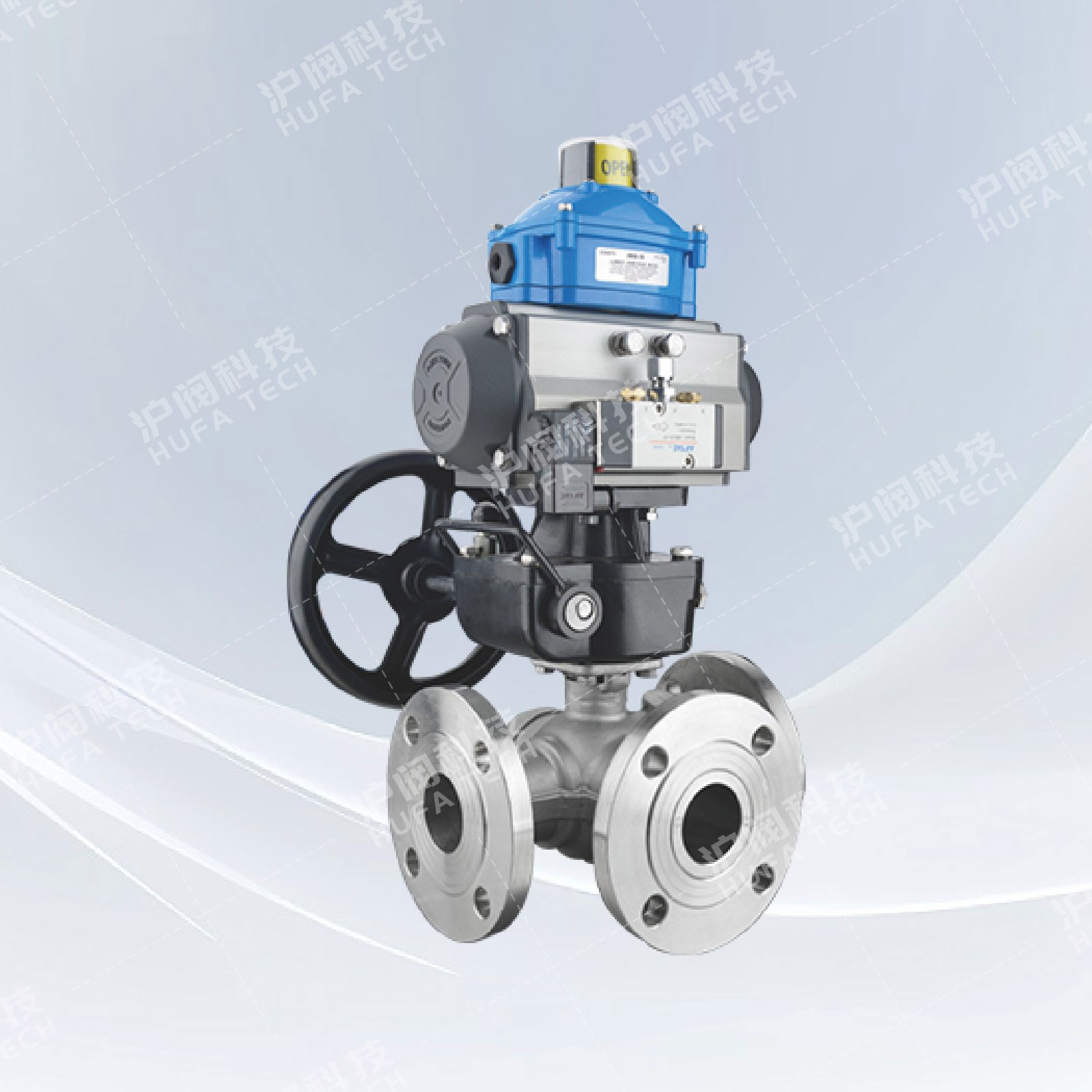 气动三通法兰球阀